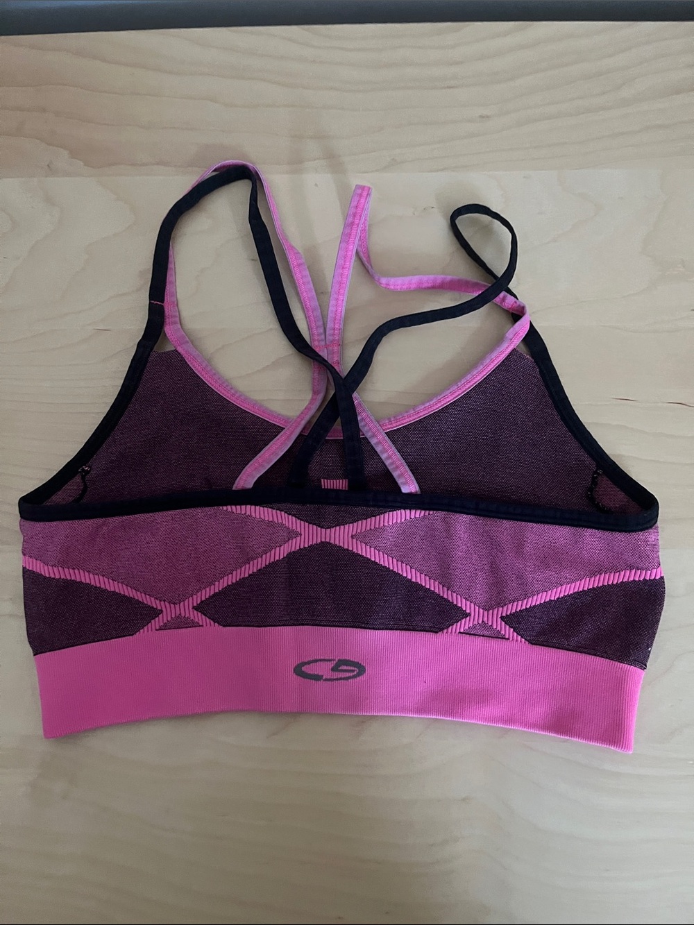 7/$20 Seamless Pink Sports Bra with Contrast Black Straps - Picture 3 of 4